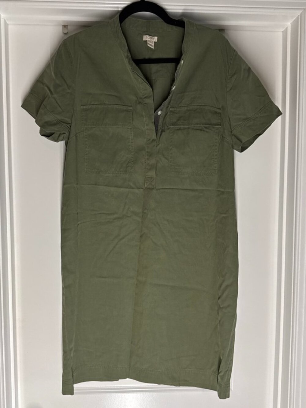 J.Crew Olive Green Utility Shirt Dress Short Sleeve Size 14